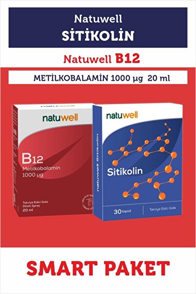 Natuwell Smart Paket ''Sitikolin (250 mg) 30 Kapsül + B12 Metilkobalamin (1000 Mcg) Dilaltı Sprey 20 ml