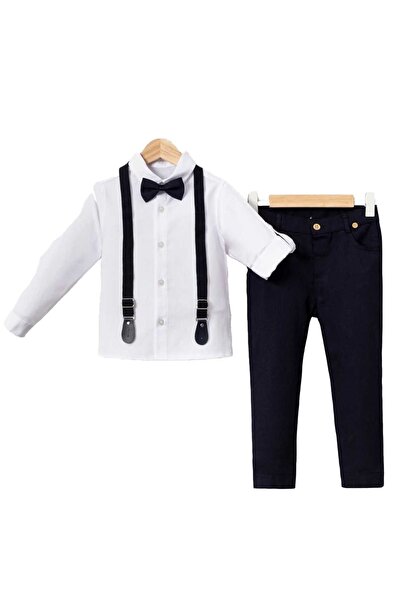 by BebekOdam Beyaz Lacivert Pantolon, Gömlek, Papyon ve Askılı Erkek Çocuk 3'...