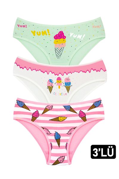 Öts 3-Piece Ice Cream Print Cotton-Lycra Panties Slip Set for Girl
