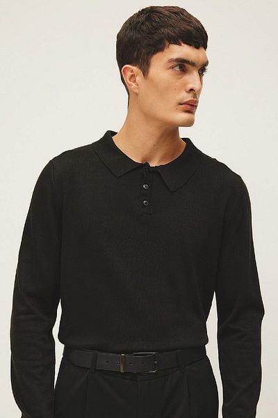 DeFacto Schwarzer Slim-Fit-Strickpullover mit Polokragen – Y0902az23au