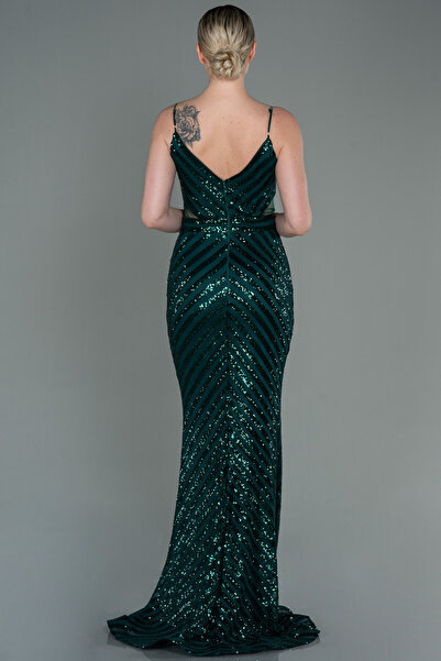 Abiyefon Zümrüt Yeşili Uzun Payetli Ip Askılı Balık Abiye Elbise Abu892