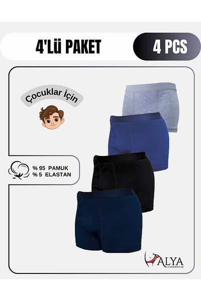 ALYA UNDERWEAR Boy's Boxer Short 4 τεμαχίων Μαύρο - Γκρι μελανζέ - Navy Blue - Indigo