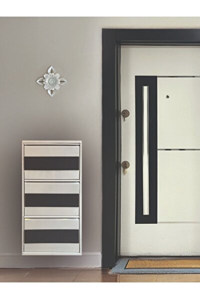 Formet Star MDF Kaplamalı Üçlü Metal Ayakkabılık Beyaz Antrasit