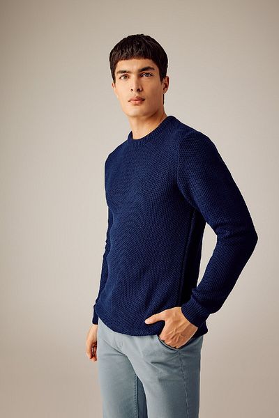 DeFacto Navy Blue Standard Fit Regular Cut Crew Neck Knitwear Sweater X5157Az23Wn