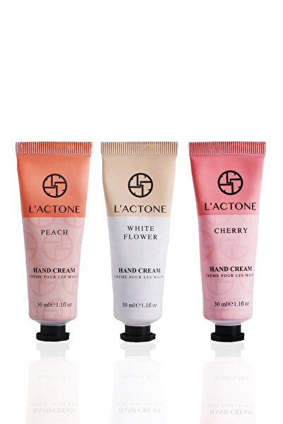 L'ACTONE Peach & White Flower & Cherry Hand Cream 3’lü Set 30 ml / El Kremi - 1 Adet Oje Hediyeli