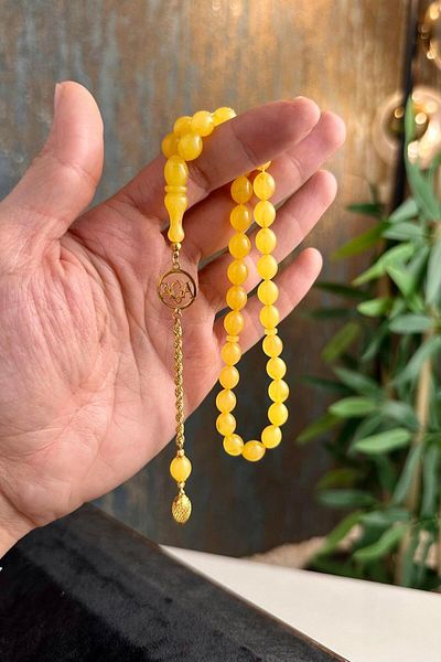 dergah tesbih Ağa Series Gold Design Ankle Length Fire-I Squeeze Amber Rosary