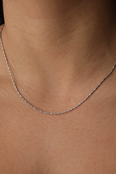 ESBAFLOR Çelik İnce Dikdörtgen Burgu Zincir Kolye Kararmaz Örme Model 1mm Min...