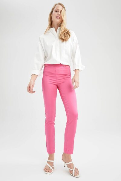 DeFacto Valentina Cigarette Saténové kalhoty – běžný pas, elastický pas, rovná noha J8743Az22Sm