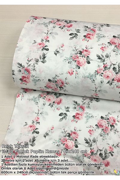 Renk Tekstil Rosella Patterned Poplin Fabric - Φόρεμα - Παπλωματοθήκη - Σεντόνι - Χόμπι