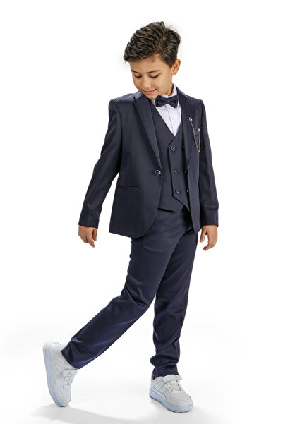 Merdia Erkek Çocuk Damatlık Smokin Takım Elbise Ceket Pantolon Yelek Gömlek Papyon Ve Zincir