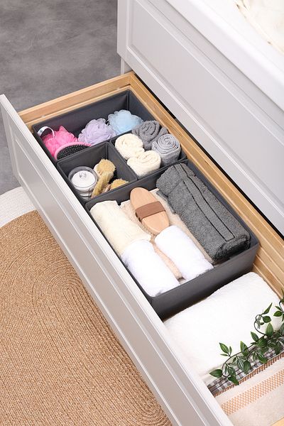 Rope Home Σετ 4 ντουλάπι-συρτάρι με ρίγες ανθρακί 28x28x13 (X1) / 28x13x13 (X1) / 13x13x13 (X2)