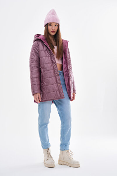 ROBA Kapüşonlu Flota Cepli Su İticili Süet Derili Kapitone Mont Kaban RBW-350