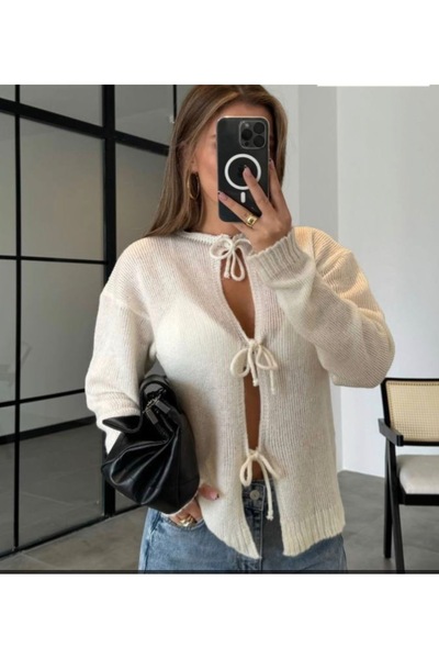 hot fashions Krem rengi fiyonklu hırka