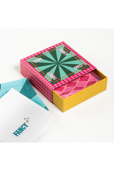 Zsa Zsa Zsu Nilüfer Nakışlı Baskılı Pamuk %100 Pamuk Peçete 25x25 Cm Yeşil- Fuşya