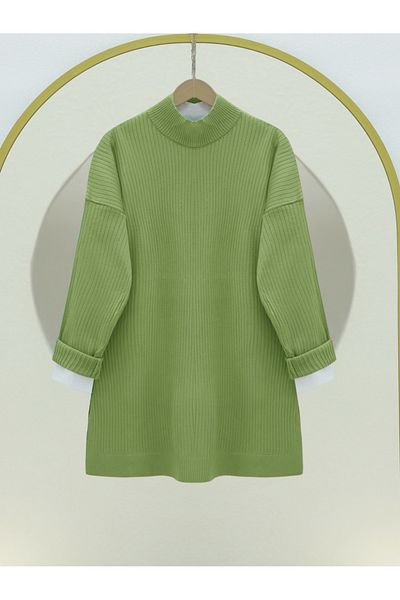 Modamorfo Half-Neck Slit Knitwear Tunic -F.Green