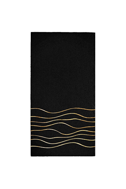 Story مجموعة من 16 منديلًا ورقيًا باللون الأسود بنمط خطوط متموجة من ورق الذهب...
