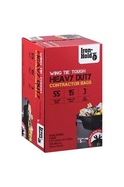 Iron-Hold 15-Piece Wing Tie Tough Plastic Contractor Bags 55 Gal