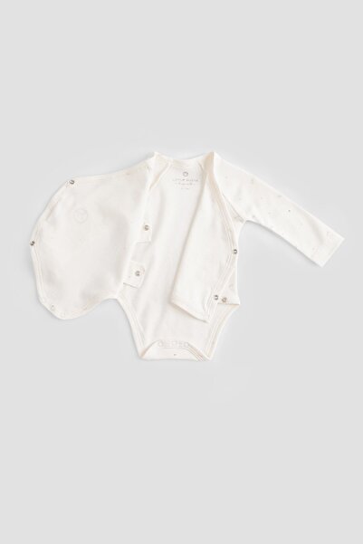 Little Gusto Organic Cotton Long Sleeve Double Breasted Bodysuit Twig Ecru