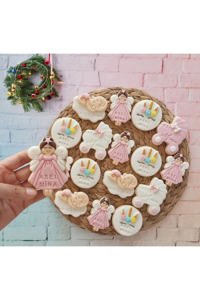 Tatlı Armağanlar İsimli Peri Kızlı Yenidoğan Bebek Konsept Butik Kurabiye - 20 Adet