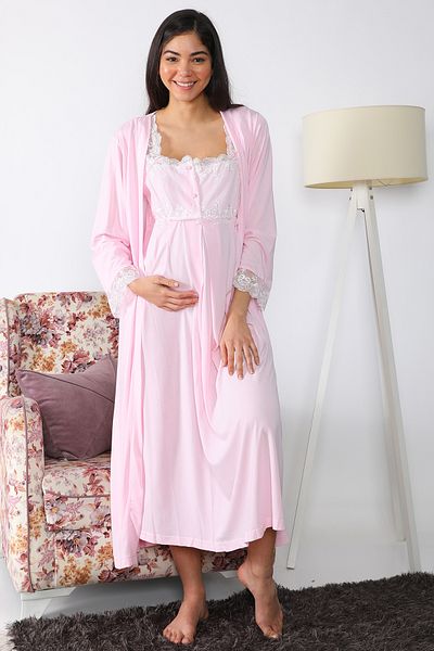 Effort Pijama Maternity Nightgown Set with Pink Dressing Gowns