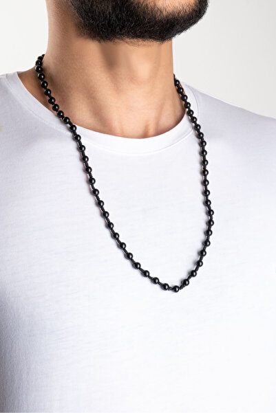 So CHIC... Oniks Taşlı 70 Cm Gümüş Erkek Kolye