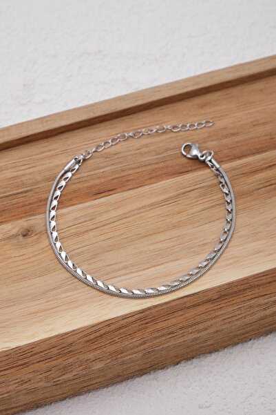 ESBAFLOR سوار سلسلة إيطالي وببغاء - مجموعة من قطعتين من الفولاذ، الحد الأدنى من التشويه، 17+4 سم