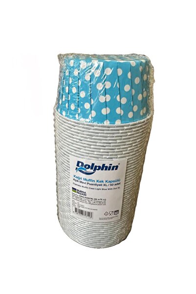 Dolphin Muffin Orta Boy Kağıt Mavi Puantiyeli Cupcake Kek Kalıbı Kapsülü Kabı - 50 Adetlik 1 Paket