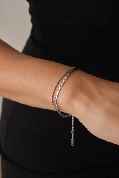 ESBAFLOR سوار سلسلة إيطالي وببغاء - مجموعة من قطعتين من الفولاذ، الحد الأدنى من التشويه، 17+4 سم