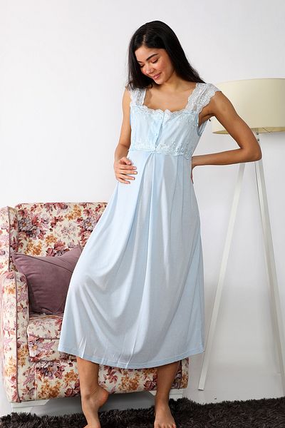Effort Pijama Maternity Nightgown Set with Blue Dressing Gown