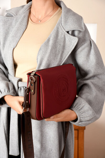 Just Polo Kadın Bordo-Kahve Uzun Askılı Omuz Çantası-BD6006
