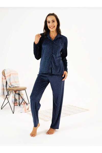 Estiva Front Button Polka Dot Velvet Plus Size Pajama Suit
