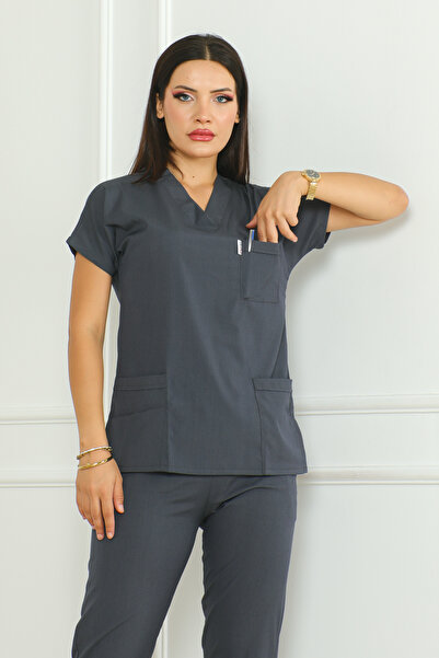 EDİFOR Scrubs Füme Doktor/ Hemşire Forması Alt Üst Takım Cerrahi Forma (Kadın)