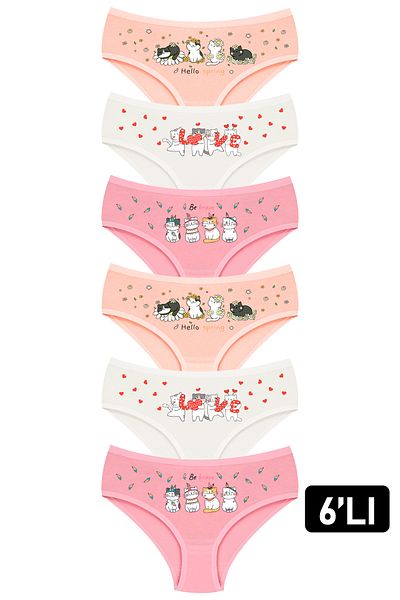 Öts Girl's 6-Piece Cotton Lycra Colorful Printed Panties Slips