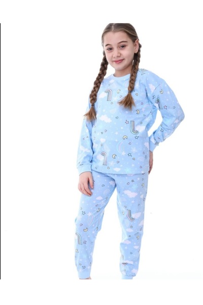 HNKİDS İsobel Kids Gökkuşağı Temalı Süprem Kumaş Kız Çocuk Pijama Takımı