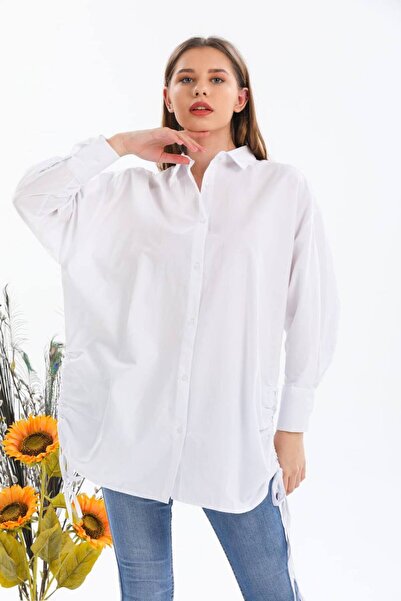 BAJAR OWERSİZE SALAŞ (GENİŞ KESİM) BEYAZ GÖMLEK.