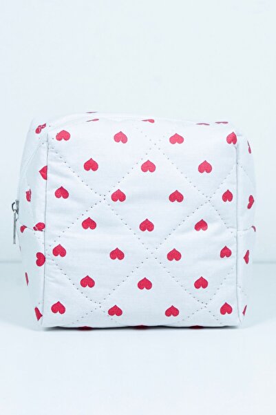 elzripy Mini Kalp Desenli Büyük Boy Makyaj Çantası Organizer 10x15x20