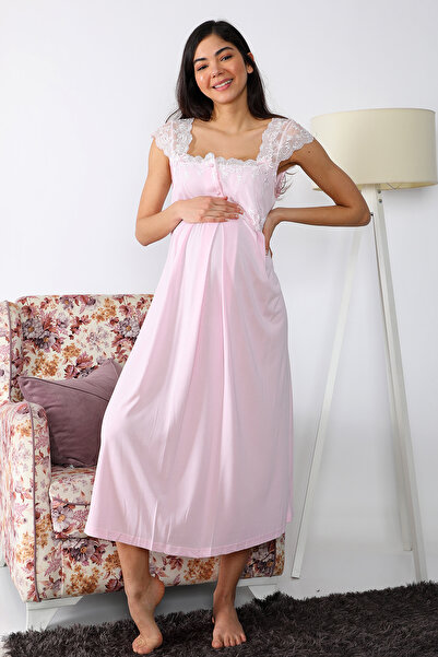 Effort Pijama Set cămașă de noapte de maternitate roz cu halat