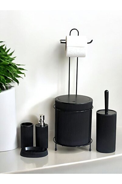 metalshop 6 Parça Banyo Seti Metal Stantlı Çöp Kovalı Wc Kağıtlık Ve Tuvalet ...
