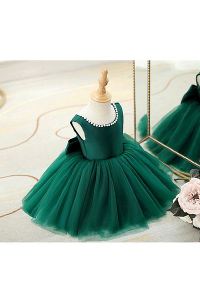 HSNLİFE Girl Doll Collar and Bow Pearl Dress Birthday Dress Girls' Evening Dress Elegant Princess Dress
