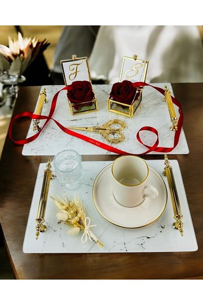 CyzHome Soulmate White Patterned Promise Tray and Engagement Tray