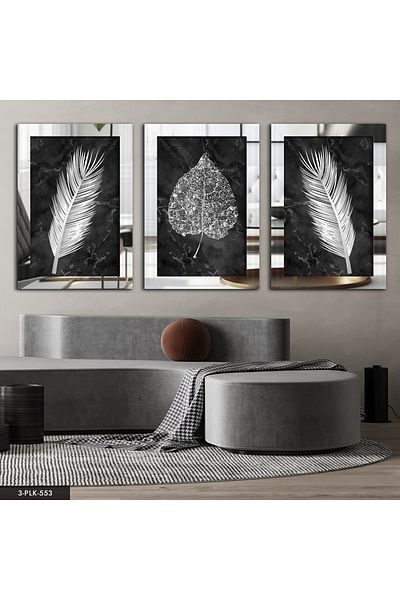 Evimemoda Τραπέζι καθρέφτη από ασήμι 3 τεμαχίων Flower Leaf
