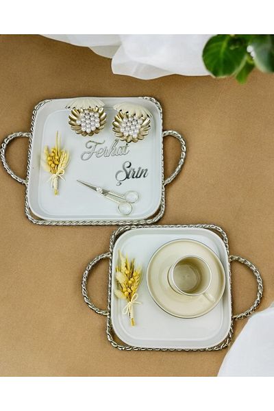 CyzHome Spark Silver Promise Tray and Groom Coffee Cup
