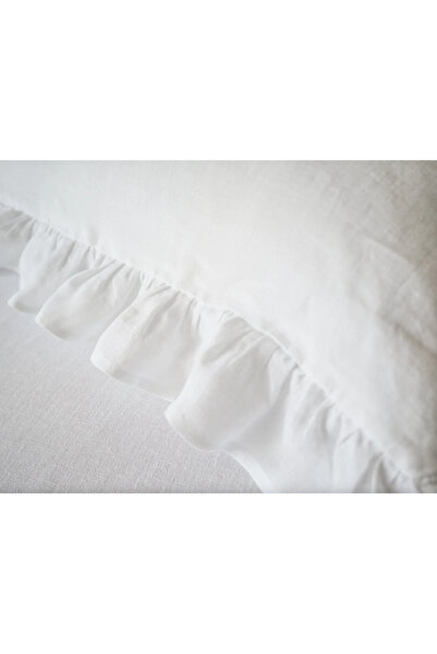 Tinybabyconcept 100% Cotton Maternity Pillow Case 50X135 cm Natural Raw Linen Ruffled White, Decorative