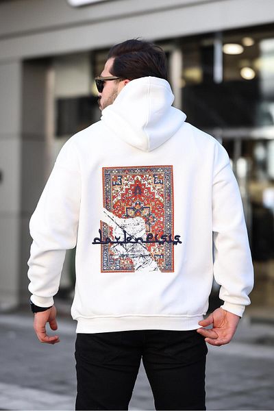 Miron Ethnic εμπριμέ λευκό φούτερ με κουκούλα - 2438