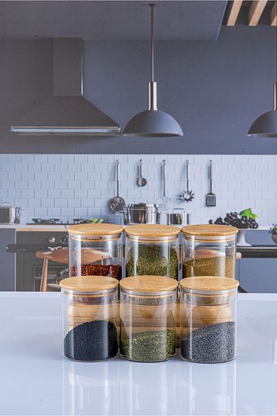Lizzy 6Pcs 400ml Luxury Spice Rack Set with Bamboo Lid