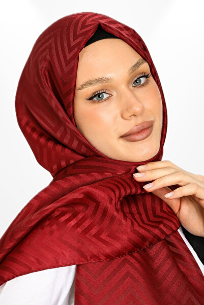 hijabchi Şal Jacquard Mătăsos Importat Model Zigzag - Colecţii Noi - Roşu Claret
