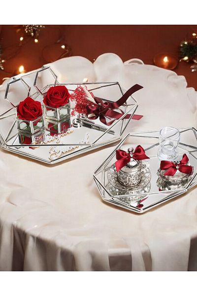 CyzHome Elation Silver Prism Promise Engagement Tray and Groom Coffee Cup Tray
