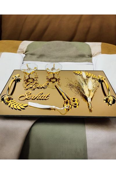 CyzHome Cherish Gold Mirrored Engagement Tray and Promise Tray