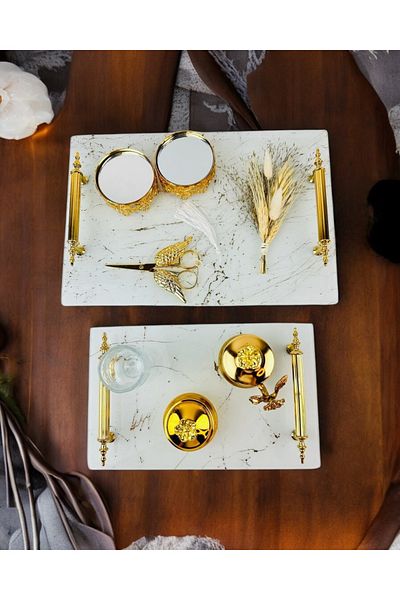 CyzHome Soulmate White Patterned Promise Tray and Engagement Tray