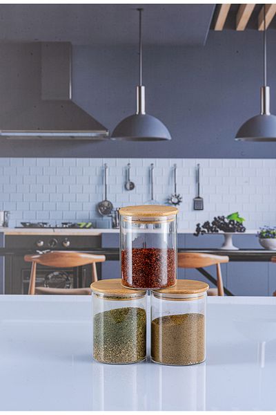 Lizzy 3Pcs 400ml Luxury Round Spice Rack Set with Bamboo Lid